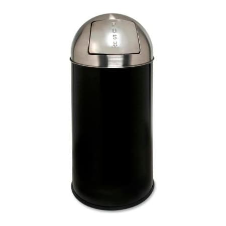 Sp Richards Genuine Joe Classic Steel Round Trash Can W/Push Door Dome Top, 12 Gallon, Black/Silver GJO58886